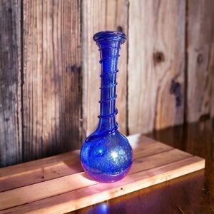 VINTAGE Art Glass, cobalt blue vase, or bottle,artisan made, excellent condition